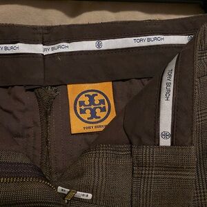 Tory Burch Dark Brown Checkered Trousers